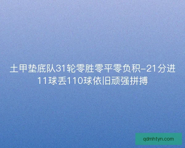 土甲垫底队31轮零胜零平零负积-21分进11球丢110球依旧顽强拼搏